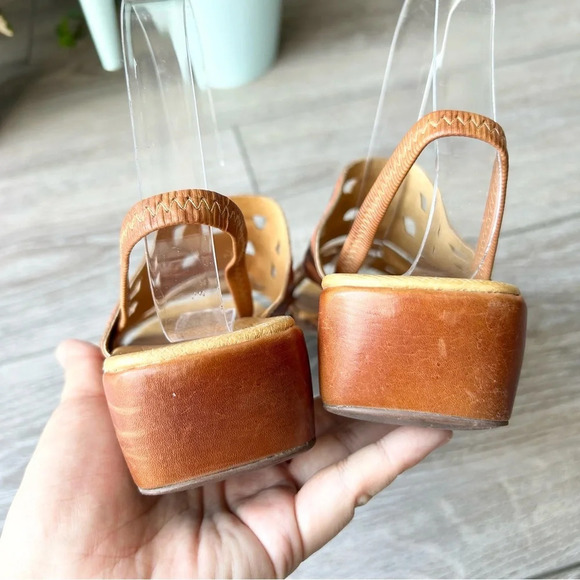 Pikolinos  Brown Tan Leather Embroidered Square Toe Slingback Sandals - Picture 10 of 14